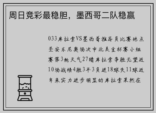 周日竞彩最稳胆，墨西哥二队稳赢